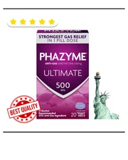 Phazyme Ultimate Strength Gas Relief 20 Softgels 500mg Simethicone Fast Action