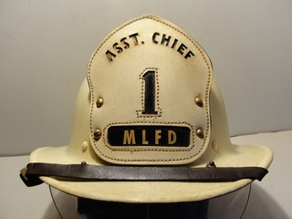 VINTAGE RETIRED ASST. CHIEF WHITE FIRE HELMET FROM OHIO TOWN
