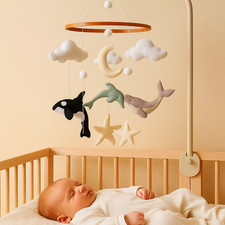 Whale Baby Mobile Ocean Neutral Felt Crib Nursery Handmade Baby Shower Gift