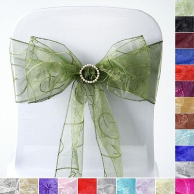 20 Embroidered Organza CHAIR SASHES Ties Bows Wedding Party Decorations SALE