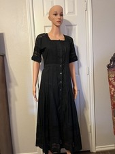 LOVESHAKFANCY BLACK COTTON WITH LACE DETAILS MIDI DRESS SZ P