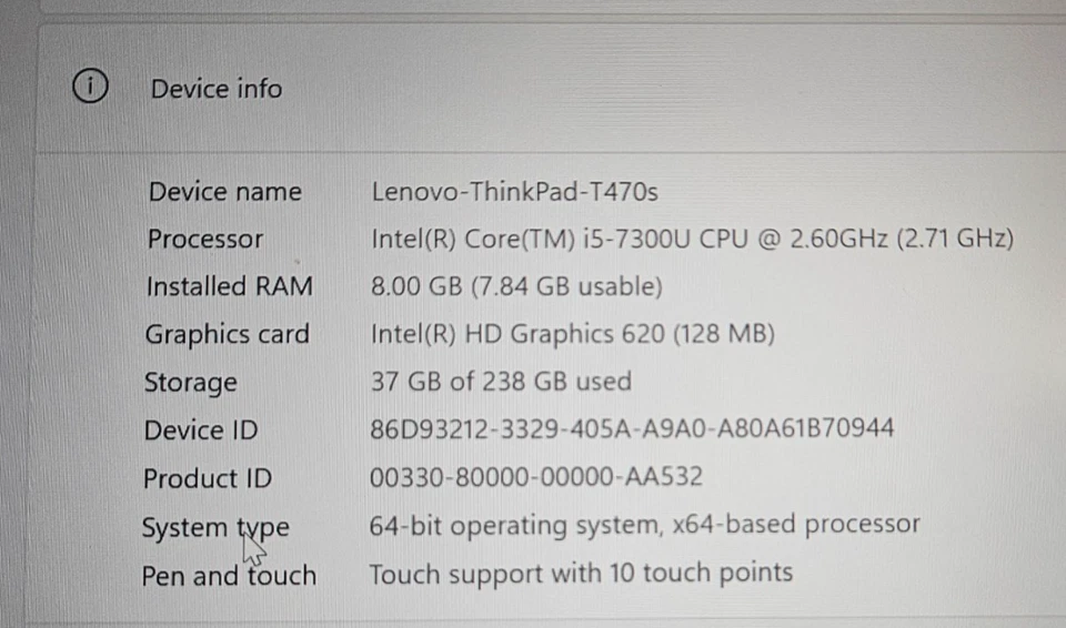 Lenovo ThinkPad T470s · i5-7300U · 8GB · 256GB, photo 4 of 5