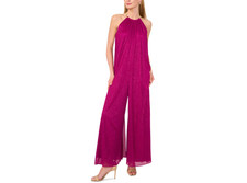 Msk Women's Necklace Halter Wide-Leg Jumpsuit - Plum Nite SZ:L