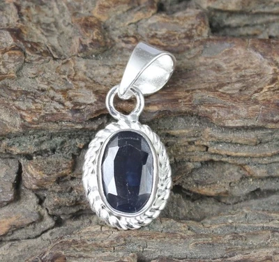 4.20 Ct Natürlicher Blauer Saphir 8 x 5 mm Oval Anhänger 925 Silber AGI - Bild 1 von 4