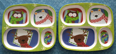 Set of 2~Kids Divided Plates/Tray~Winter Animals~Owl/Bear/Deer/Penq~Citrus Grove