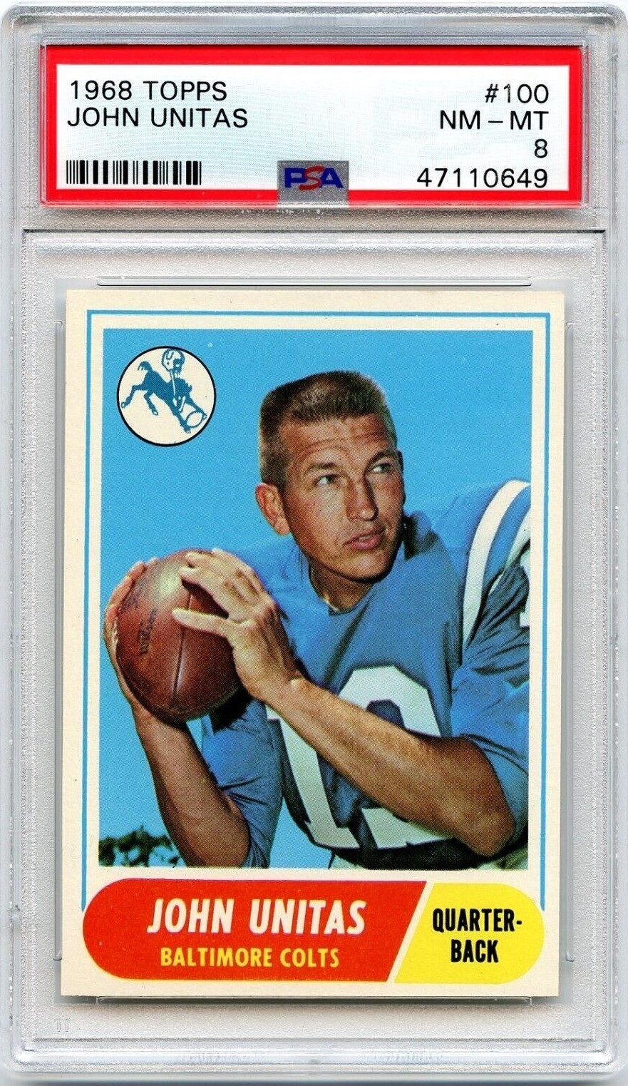 1968 Topps #100 John Johnny Unitas (HOF) PSA 8 NM-MT Colts, Always Free Shipping