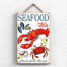 SEAFOOD LOBSTER KITCHEN THEMED DECORATIVE WOODEN HANGING PLAQUE