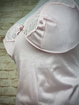 Vintage High Shine Glossy Pink NYLON Full Slip Nightie Sissy Mistress 36.  Bust