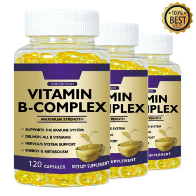3*120 Caps Vitamin B Complex B1,B2,B3,B5,B6,B7,B9,B12, Immune Support Pills US