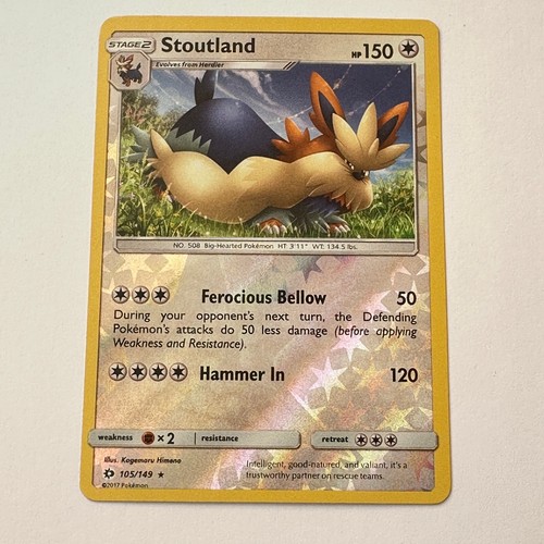 Stoutland 105/149 - Reverse Holo Rare - Sun & Moon Base Set - NM - Pokemon TCG