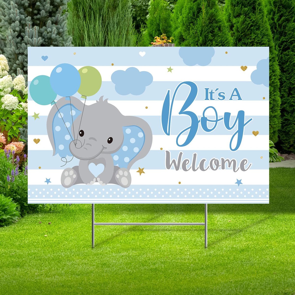 Baby Shower Yard Sign with Stake Gender Reveal Yard Sign Blue Pink