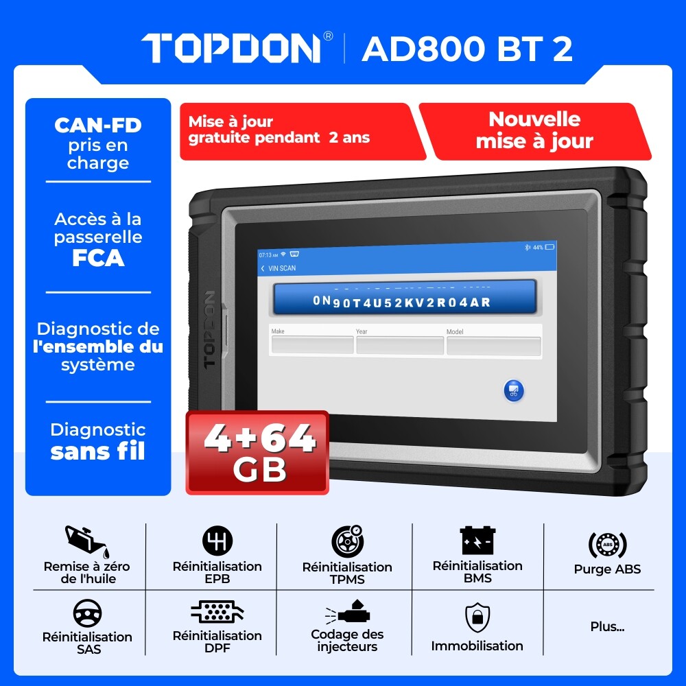 TOPDON AD800 BT Appareil de diagnostic automobile idéal avant le contrôle technique de votre auto