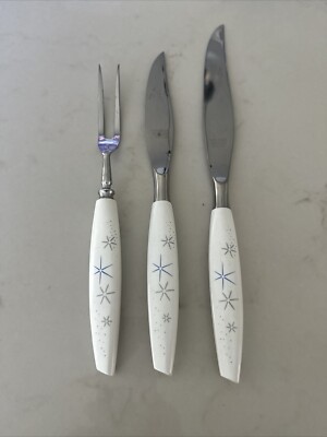 MCM MODE DANISH Sheffield Starburst Carving Set 2 Knives 1 Fork ATOMIC Sputnik