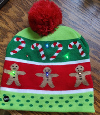 LED Christmas Light-Up Novelty Gingerbread Knitted Beanie Christmas Hat