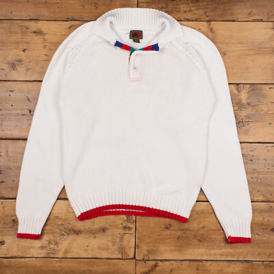 Vintage Boston Traders Pullover Pulli XL 90er Knopf hochgeschlossen weiß