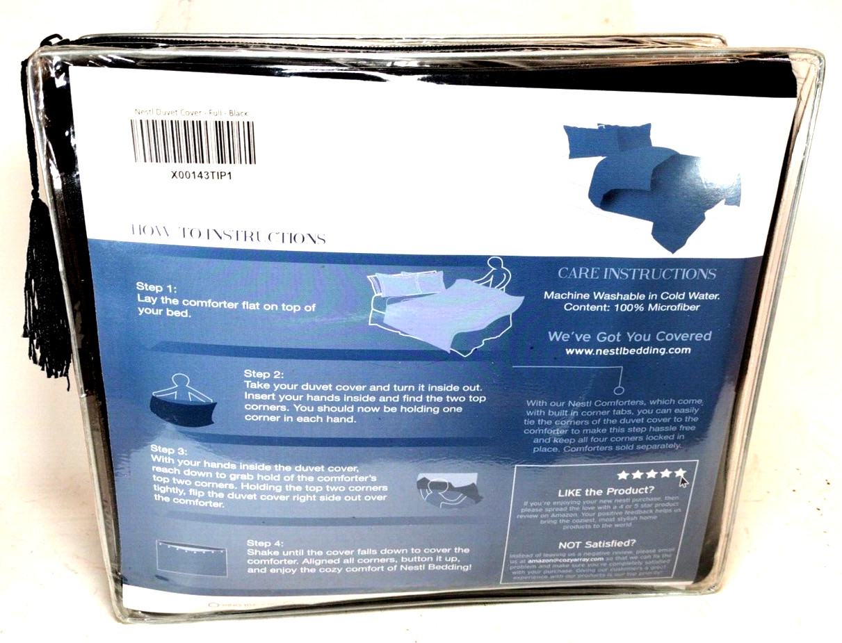 NESTL Bedding Company Duvet Cover Set with Pillow Shams Full Size Black