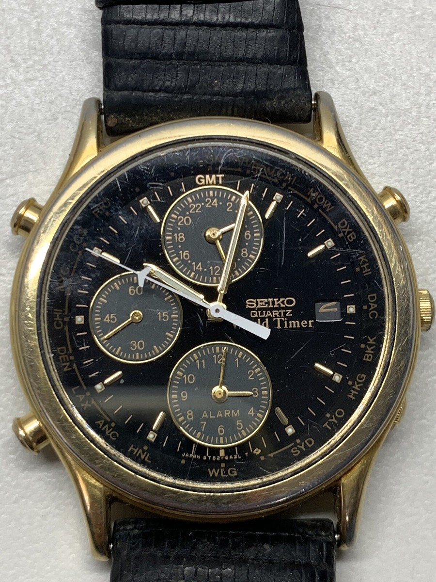 Vintage Seiko World Timer Watch 5T52-6A39 Untested For Parts Or