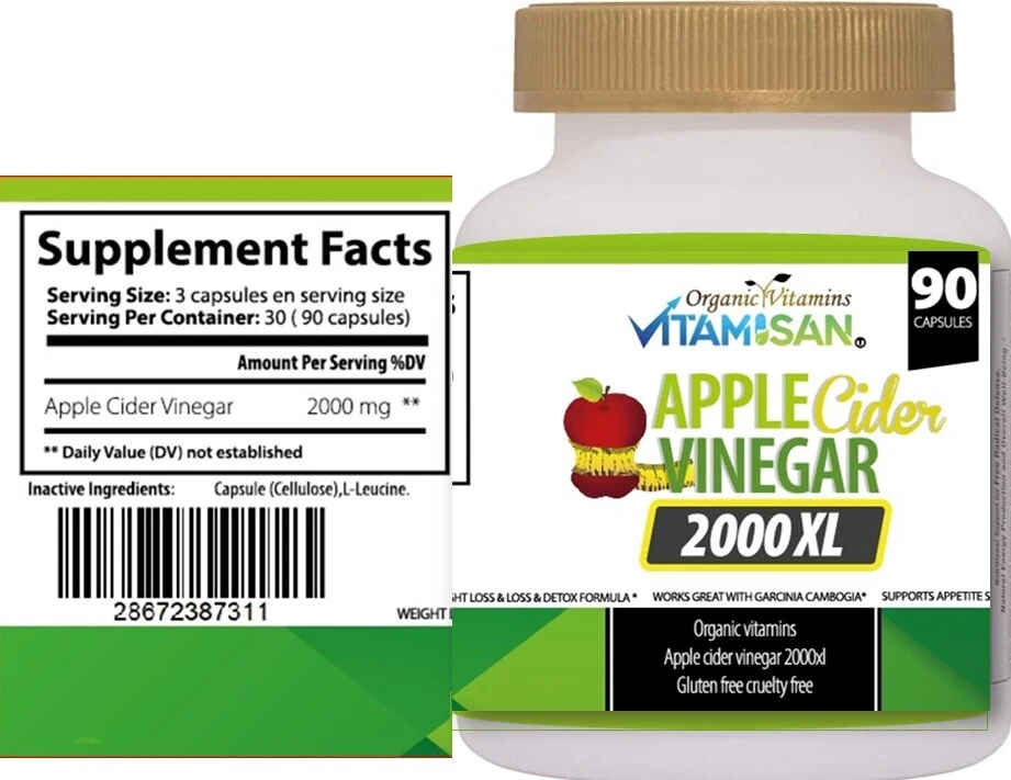 Apple Cider Vinegar Capsules 180 Capsules Extra Strength Weight Loss Pills LOT 2 - Image 4 of 4