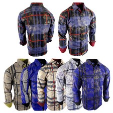 Mens Plaid Shirt Designer Engineered Stripes Gold Foil Paisley Stretch Button Up