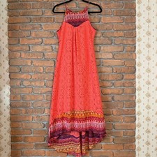 Maurices Lace Maxi Dress Women Size Small Coral Sleeveless High Low Hem Bohemian