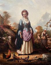 Portrait, Woman, Farmer 19th century Durand-Ruel Antique Painting Original 