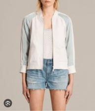 New All Saints Varley Bomber Jacket White Blue Size Uk Medium