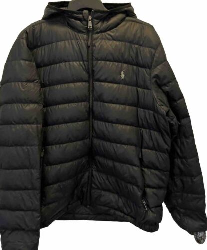 Polo Ralph Lauren Puffer Duck Down Jacket Large  - Men's Full Zip Hooded Black - Afbeelding 1 van 9