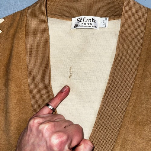 VTG St. Croix Knits Zephyr Wool Cardigan Size L Ivory Old Money Academia Preppy - Picture 9 of 15