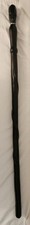 AFRICAN WALKING STICK CANE VINTAGE HAND CARVED DARK WOOD TRIBAL HEAD 36.5"