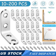 10-200Pcs L Steel Corner Braces w/ Screws Heavy Duty Right Angle Bracket 4 Holes