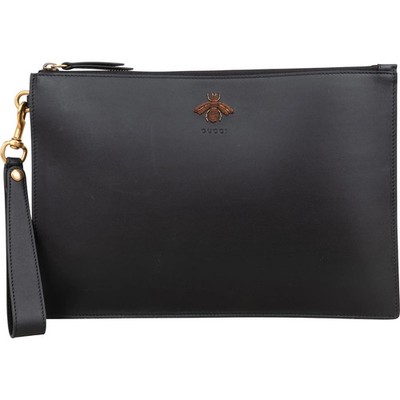 Gucci Black Leather Bee Clutch Abendtasche