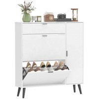 Schuhschrank Mit 2 Klappen, Schmal Schuhkipper Mit Verstellbar Trennwand