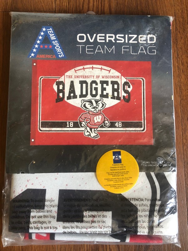 UW Madison BADGERS Oversized Team Flag Two-Sided Linen 52 X 36 College Football