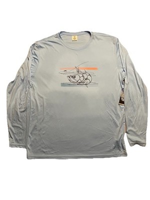 Vapor Apparel Blue Marlin Marina Fishing Shirt Long Sleeve White Size XL NWT