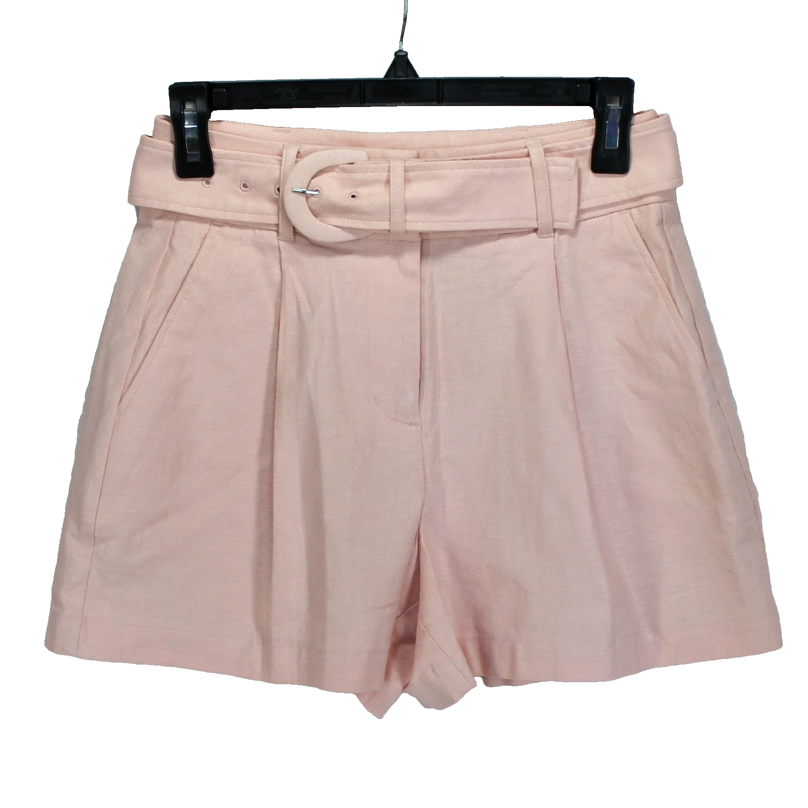 Express Linen Blend Shortie Shorts Womens Size 0 Pink Pleated Super High Rise