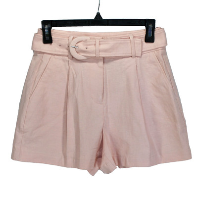 Express Linen Blend Shortie Shorts Womens Size 0 Pink Pleated Super High Rise