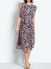 Hush Elspeth Women's Abstract Floral Ruffled Midi Dress ~ UK 6 BNWT ~ Rrp £99