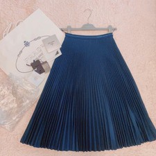 USED PRADA WAIST LOGO KNIT PLEATED SKIRT NAVY BLUE SIZE 36S GOOD
