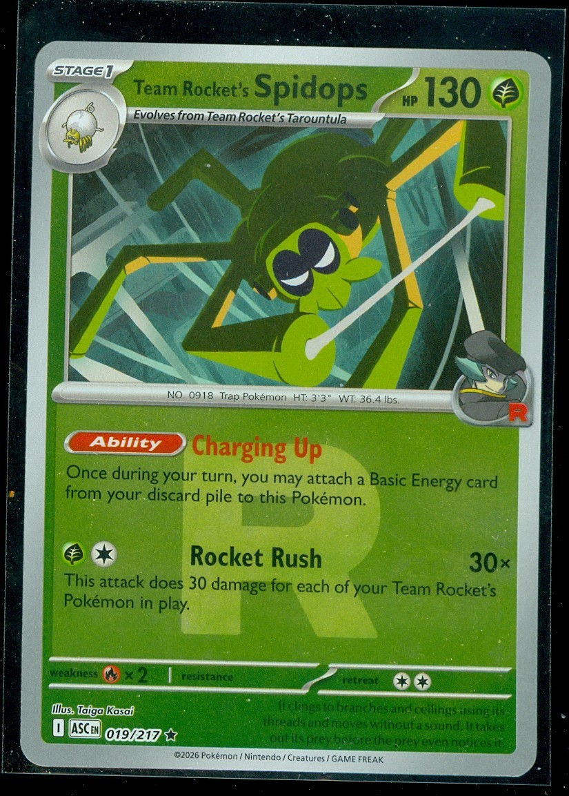 Pokemon TEAM ROCKET'S SPIDOPS 019/217 - Ascended Heroes Rev Holo ROCKET PATTERN