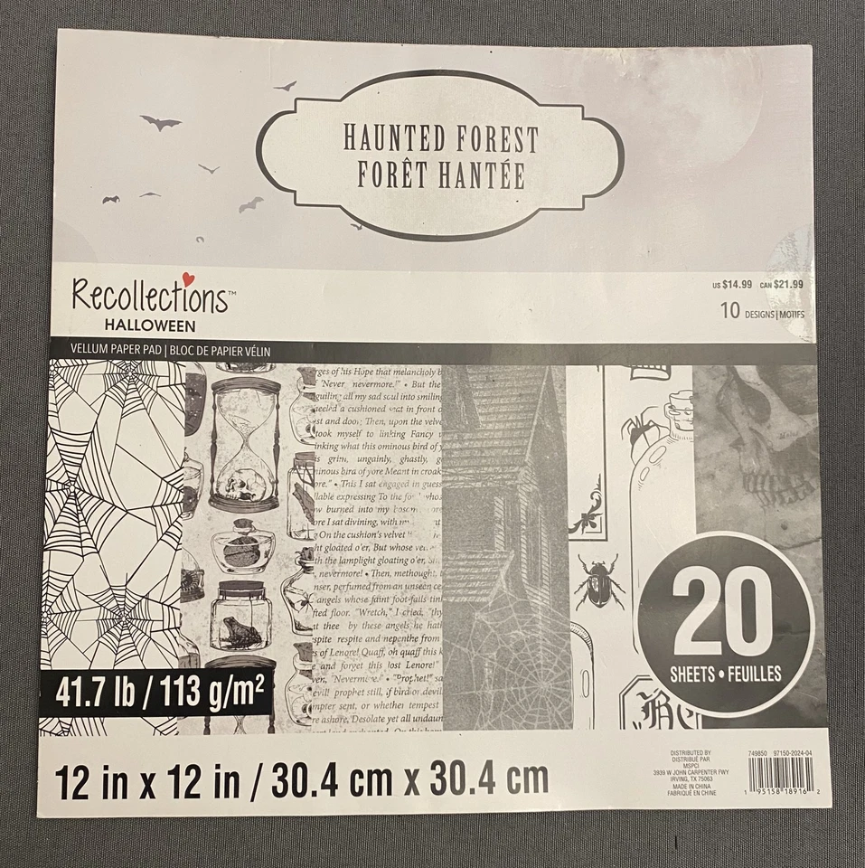 2 LOT RECOLLECTIONS HALLOWEEN VELLUM PAPER PAD HAUNTED FOREST SCRAPBOOK SKULL - Image 2 of 3