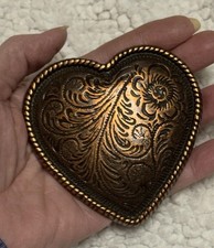 Vintage Brass Plated Color Heart Western Belt Buckle Rodeo