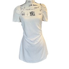 Zara White Puff Sleeve Mini Open Back Linen Blend Medium