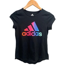 Adidas Top Girls Black Colorful Rainbow Logo Graphic Tee Activewear