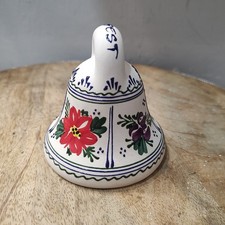 Vtg Hand Painted Ceramic Bell Budapest Hungary Folk Art Floral 3” Souvenir