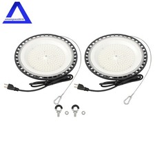 2  LED Industrial Light, 150W 5000K 18000LM UFO LED High Bay Light  Plug Black