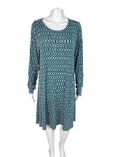 Old Navy Women's Size XL Dress Knit Swing Teal Geometric Comfort Stretch Fairy