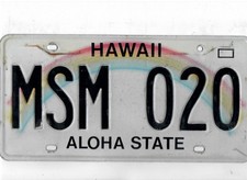 HAWAII passenger license plate "MSM 020" ***MAUI***