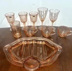Vintage Assorted Pink Depression Glassware, Set Of 10