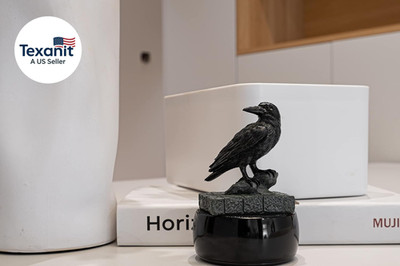 Raven on Rock Statue 3'' Gothic Crow Scavenger Bird Decor Figurine