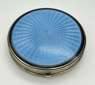 Antique Foster & Bailey Sterling Silver Blue Guilloche Enamel Powder Compact